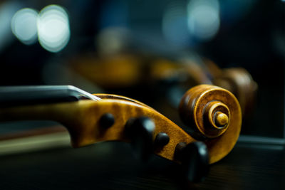 Close-up of violin scroll