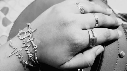 High angle view of hands of woman