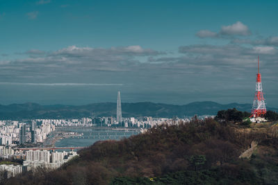 View of buildings against cloudy sky