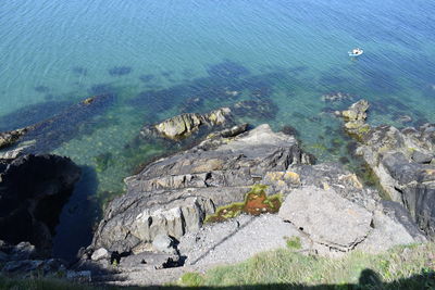 High angle view of rocks on beach