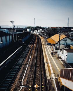 Railroad tracks on railroad station platform