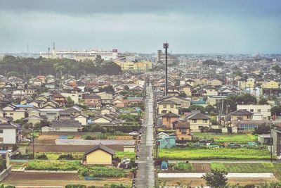 High angle view of townscape against sky