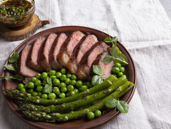 High angle view of meal on table