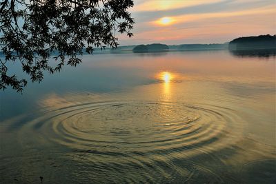 Scenic view of lake against sky at sunset