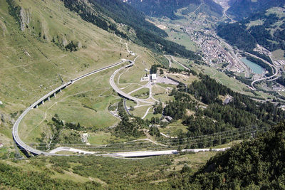 High angle view of winding road on mountain