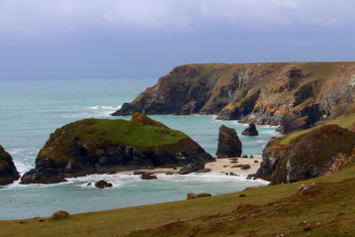 Hidden beach at kynance cove .