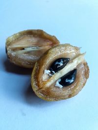 Close-up of bread against blue background