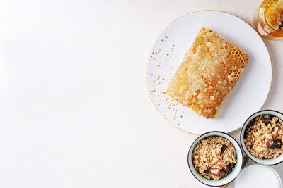 Directly above shot of breakfast served on table