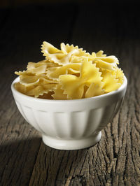 Close-up of farfalle pasta on table