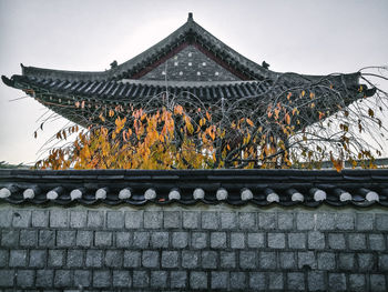 Exterior of temple building against sky