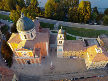 High angle view of cemetery on field