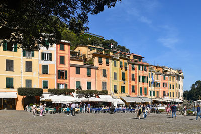 View of the famous main square of portofino, the main square by the sea of portofino, genoa, liguria