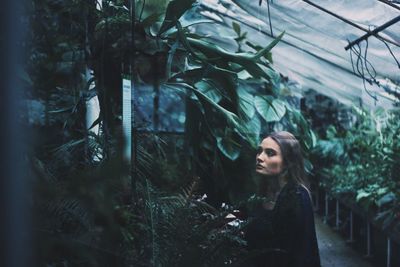 Portrait of young woman in forest