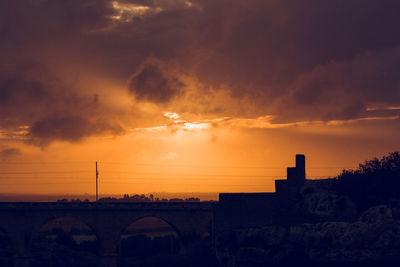 Low angle view of building against sky during sunset