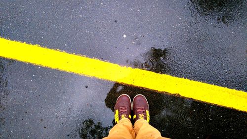 Yellow line on the sidewalk