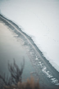 High angle view of snow covered land