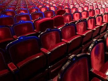 Full frame shot of empty chairs at movie theater