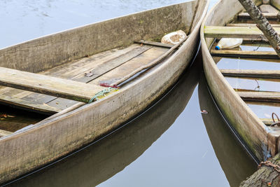 High angle view of boats over lake against sky