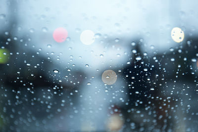 Full frame shot of raindrops on glass window