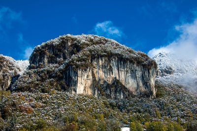 Low angle view of rock formation against sky