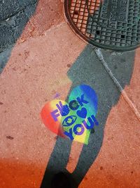 Low section of person with heart shape on street