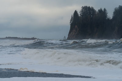 Seascape of waves and sea stack