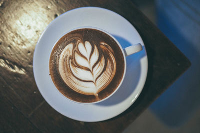 High angle view of coffee on table