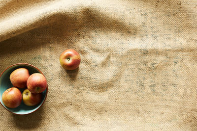 High angle view of apples in bowl