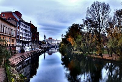 Reflection of trees in river against sky