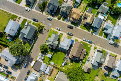 High angle view of street amidst buildings in city