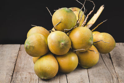 High angle view of apples on table