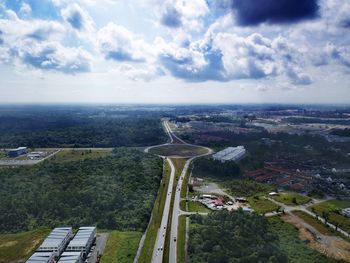 High angle view of cityscape against sky