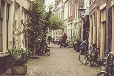 Bicycles parked on street in city