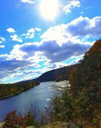 Scenic view of lake against cloudy sky