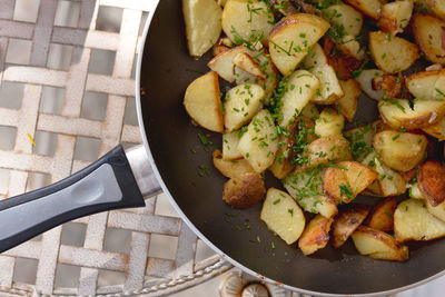 Close-up of potato in pan