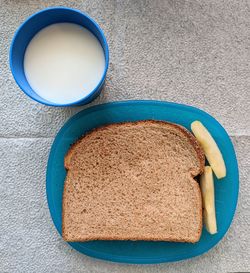 High angle view of breakfast served on table