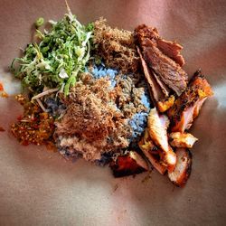 High angle view of food in plate