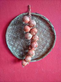 High angle view of eggs in container on table