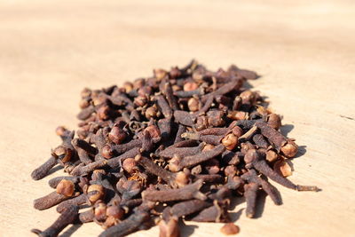 High angle view of coffee beans on table