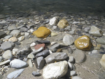 Close-up of pebbles on beach