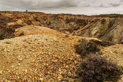 Rock formations on landscape against sky