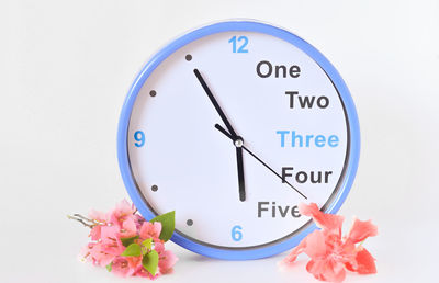 Close-up of clock against white background