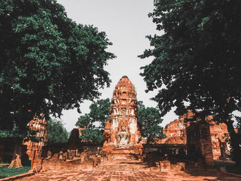 Exterior of old temple building against sky