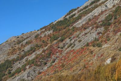 Low angle view of mountain against clear sky