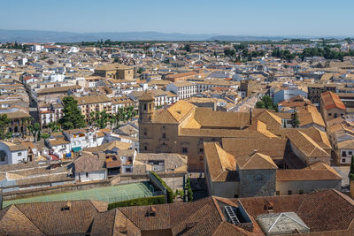 High angle view of townscape against sky