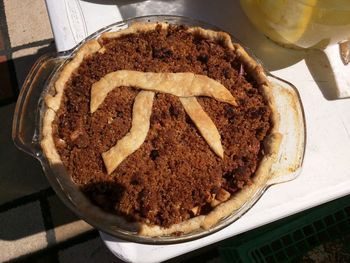 High angle view of cake in plate