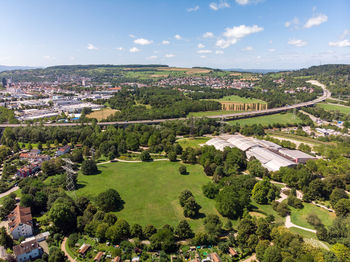 High angle view of townscape against sky