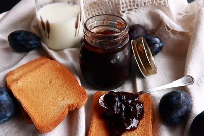 Close-up of breakfast served on table