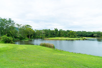 Scenic view of lake against sky