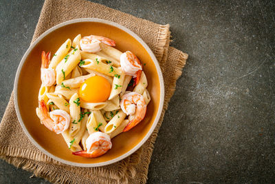 High angle view of food in bowl on table